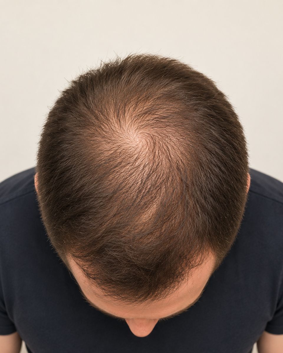 Example before photo: thinning at the crown, seen from above